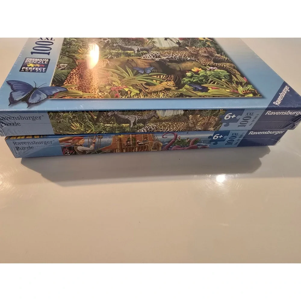 Set of Ravensburger XXL 100 Piece‎ Puzzle Set Jungle Animals & Pirate Ship